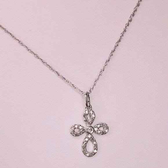 NEW 14kt White Gold and Diamond Cross Necklace - Picture 12 of 12